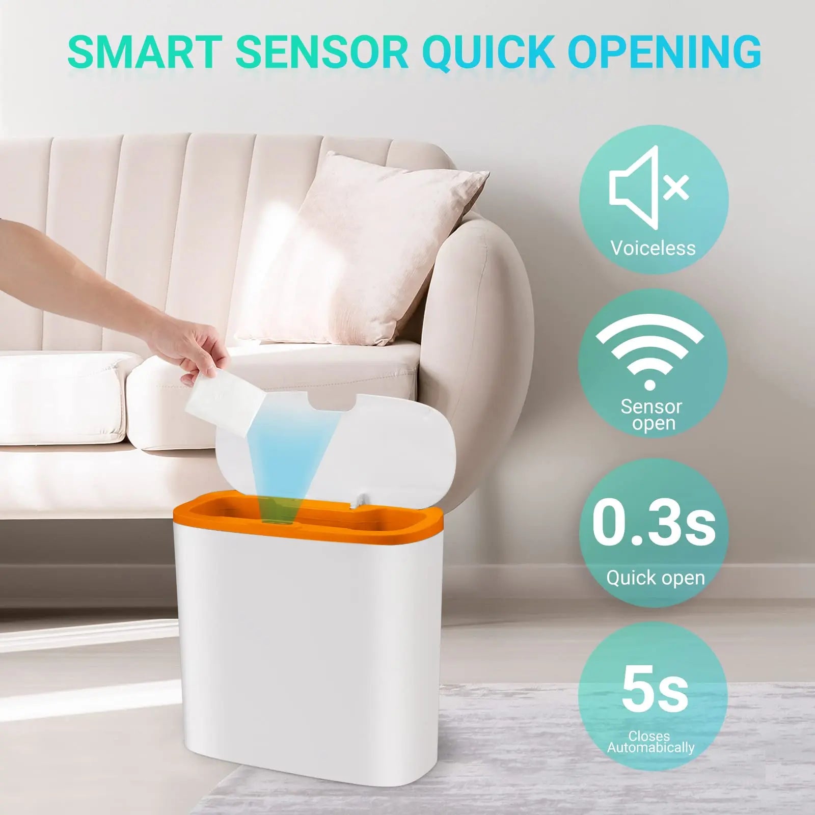 Touchless Motion Sensor Slim Trashcan