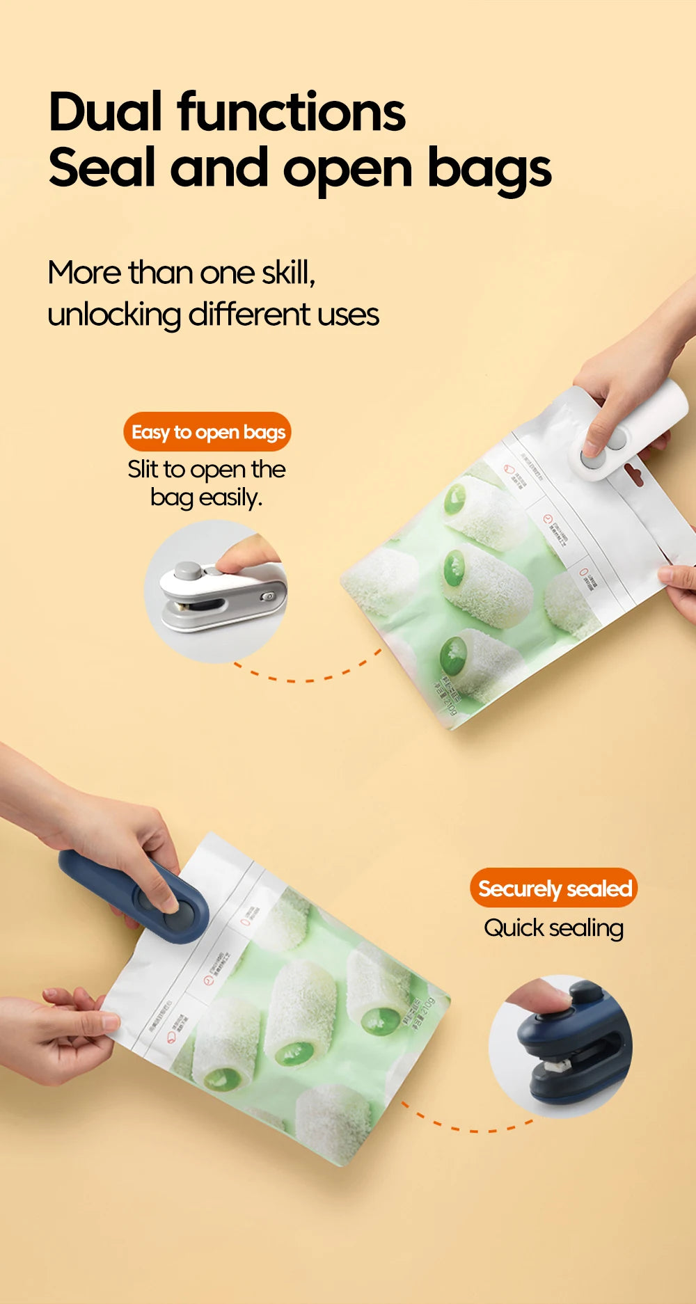 Mini Heat Bag Sealer Rechargeable 2 in 1 Bag Sealer With Cutter Plastic Bag Sealer Clip Food Package Heat Sealer Sealing Machine