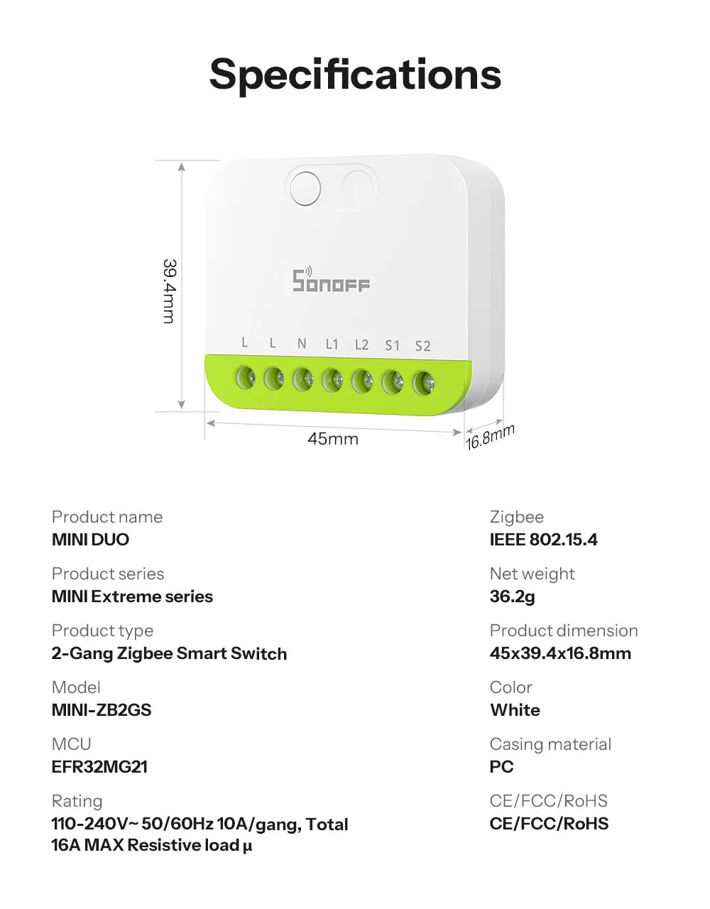 SONOFF Zigbee Dual-Gang Smart Switch